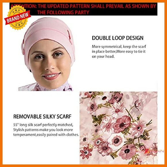 Bamboo Cotton Chemo Headwear with Silky Scarf for Hair Loss Sleep Cap main image 4
